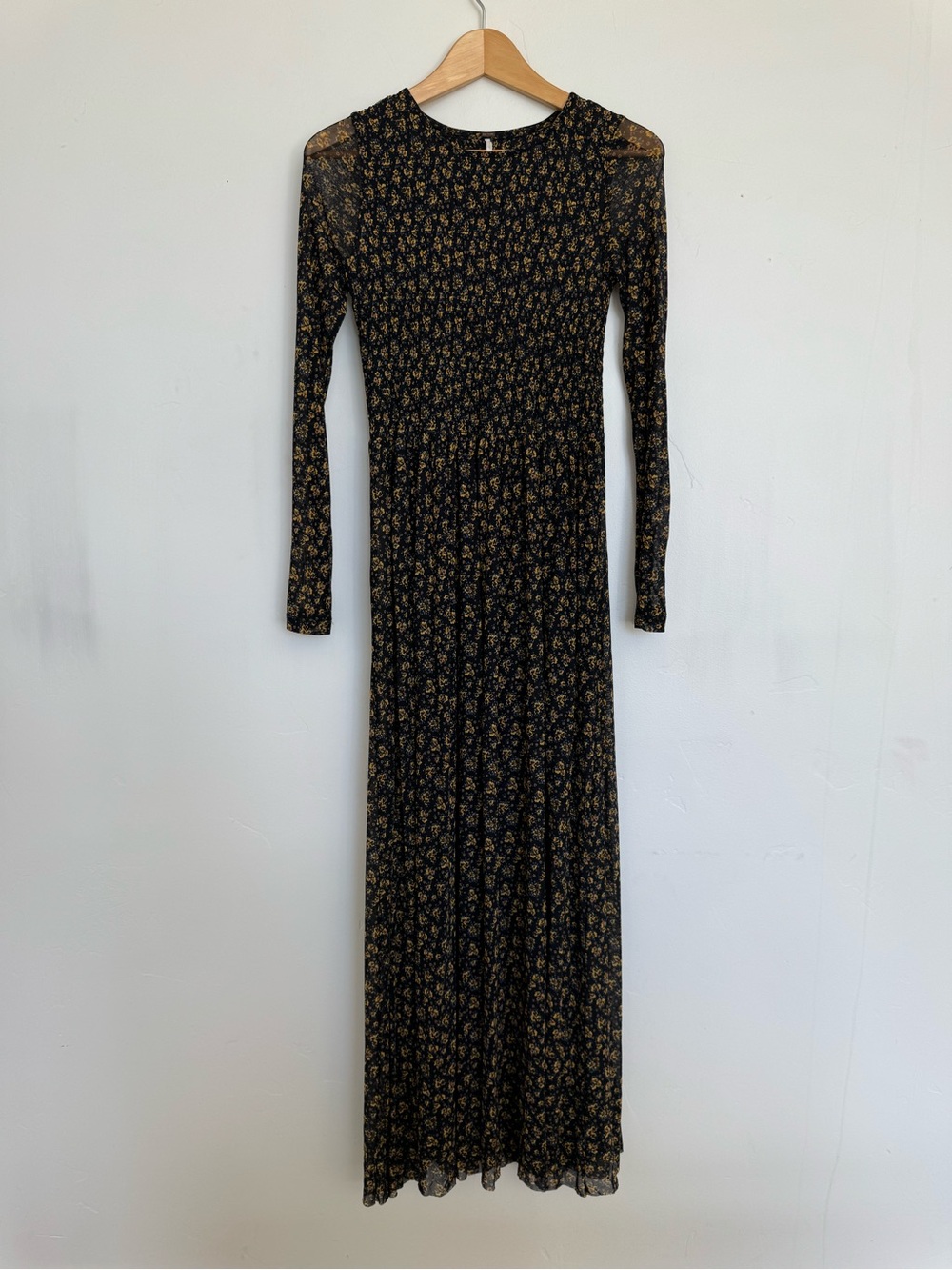 Free People Black Maxi Dress with Gold Floral Print